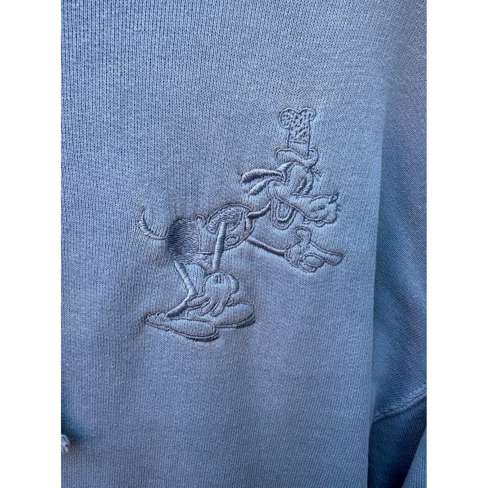VTG Authentic Pigment Goofy Embroidered Hoodie Blue Pigment Dyed Ringspun Cotton - Picture 2 of 9